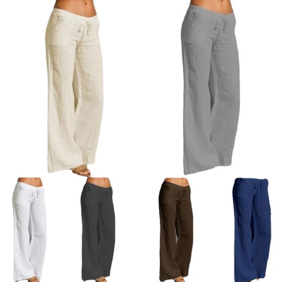 A large number of spot new Amazon explosions women's high waist wide leg pants foot horn pocket cotton and linen casual pants