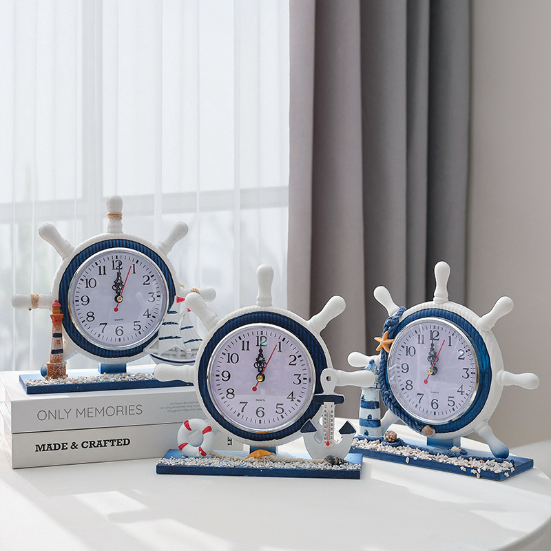 Bedroom Bedside Decorative Table Clock Living Room Clock Ornaments Mediterranean Nautical Clock Creative Quiet Clock