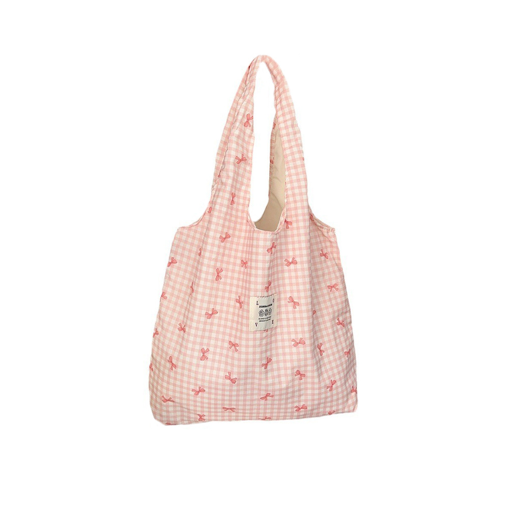44301 Large Capacity Simple Printed Bow Canvas Bag Shoulder Bag Women's Shopping Bag Shoulder Bag