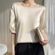 Breathable Silk Silk 2024 Spring and Summer New Women's Crewneck Loose Solid Color Acetic Satin All-match T-shirt Top