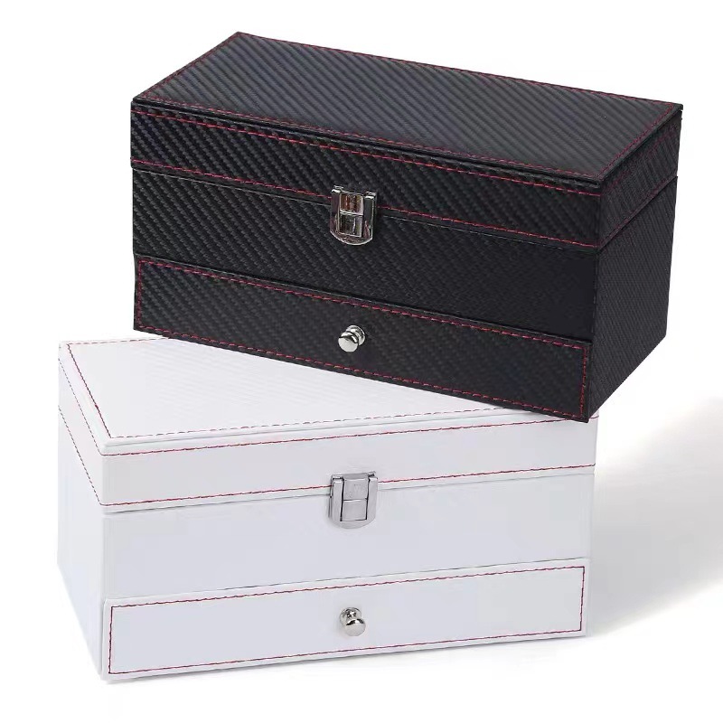 Cross-border hot carbon fiber double-layer watch box jewelry watch Storage Box 4 double-layer watch box wholesale