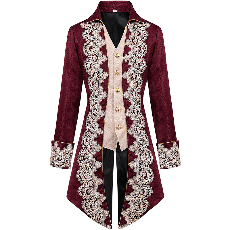 2024 New Men's Steampunk Gothic Coat Victorian Lace Tuxedo Frock Coat