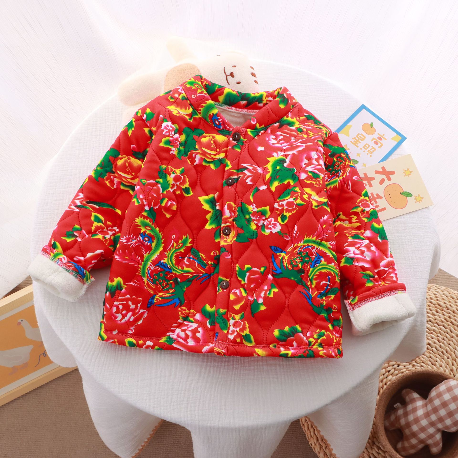 Children's Home wear single flower cotton-padded jacket spring and autumn single ethnic style boys and girls small coat fried street wholesale