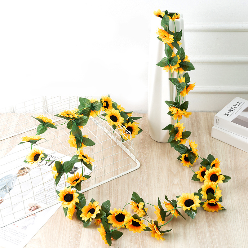 Imitation Sunflower Rattan Wholesale Homestay Loft Decoration Silk Cloth Flower Vine Sunflower Vine Garden Style Flower Vine