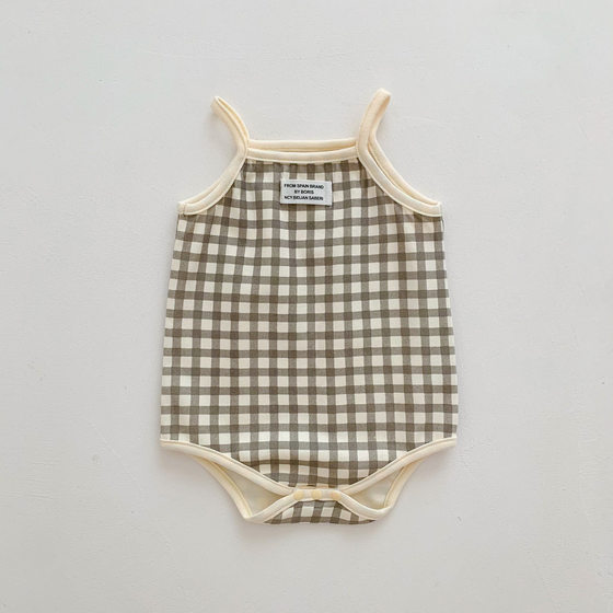 ins Korean Style Baby Baby Sling Printed Plaid Jayshirt Newborn Summer Thin Vest Triangle Climbing Suit