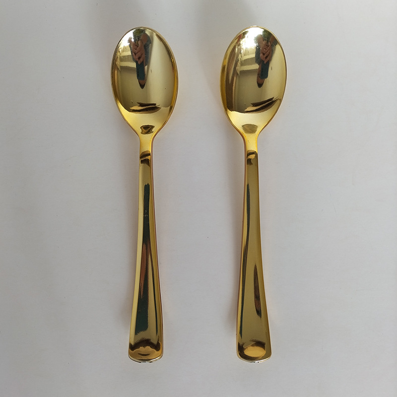 Factory direct PS plastic UV plating Golden disposable knife, fork and spoon birthday wedding cross-border party tableware