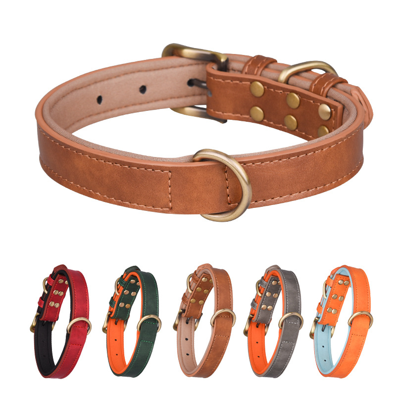 Anti-lost lettering pet collar PU leather dog collar medium and large dog breathable diving cloth lined dog collar