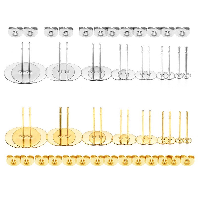 3-12mm Stainless Steel Ear Stud Flat Bottom Disc Ear Stud Holder Amazon Ear Pin Set Making DIY Earrings