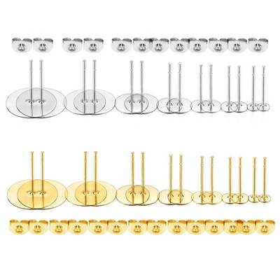 3-12mm Stainless Steel Ear Stud Flat Bottom Disc Ear Stud Holder Amazon Ear Pin Set Making DIY Earrings