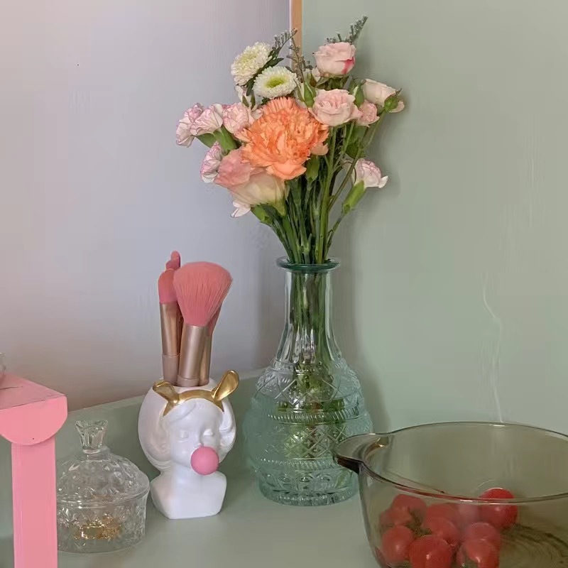 ins Rabbit Ear Bubble Blowing Girl's Pen Case Rabbit Ear Girl's Storage Vase Resin Ornaments Girl's Heart Room Decoration