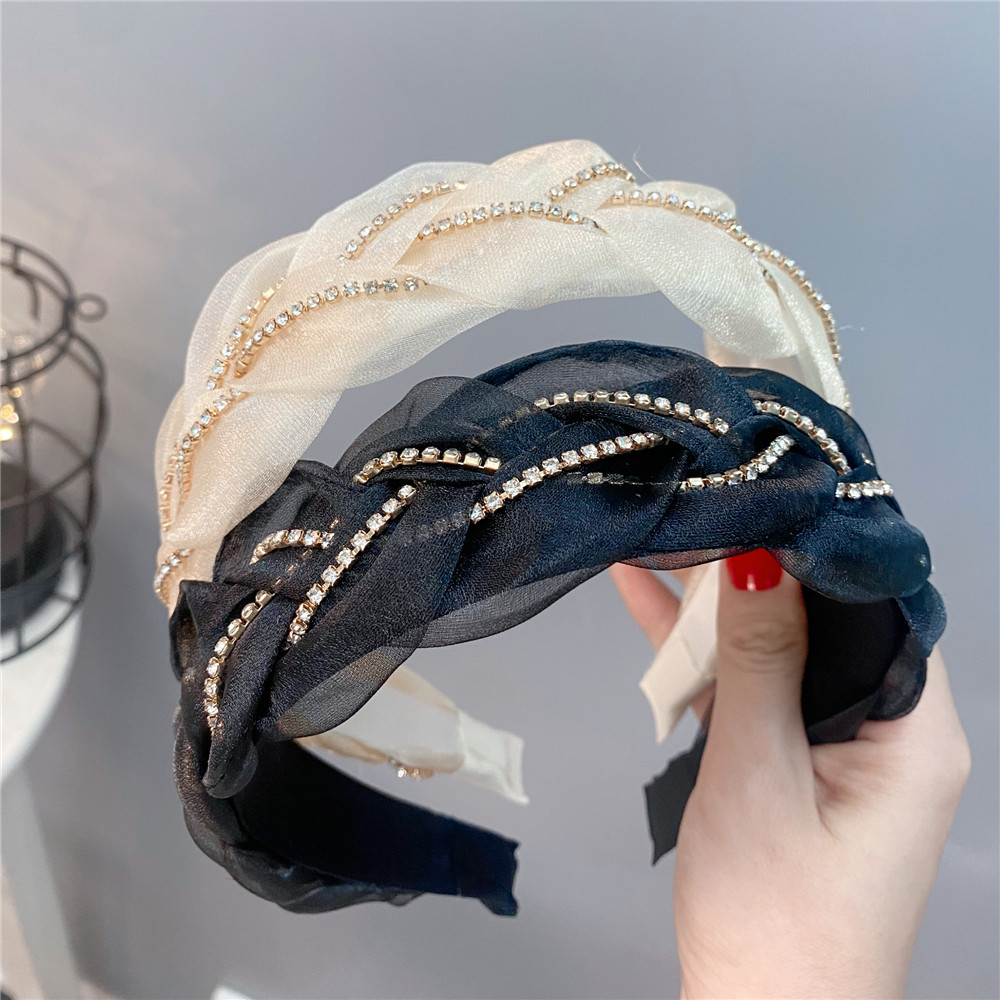 B083 Internet celebrity chain twist headband flannel inner organza braid headband Chanel style TikTok ins hair accessories