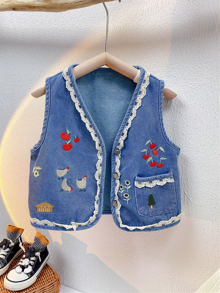 [Pick up] girls' Waistcoat Vest outer wear spring and summer Small Children Baby denim jacket retro trendy children's coat