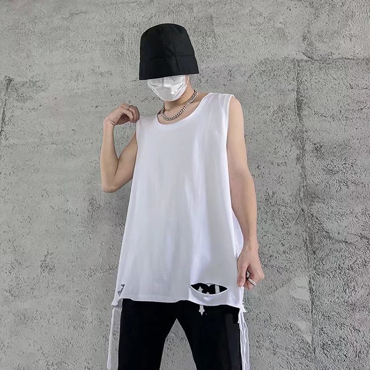 Hong Kong Style Sleeveless T-shirt for Men and Women Summer Wear Loose Korean Style Vest Base Wear Hong Kong Style Mid-length Rupped Top