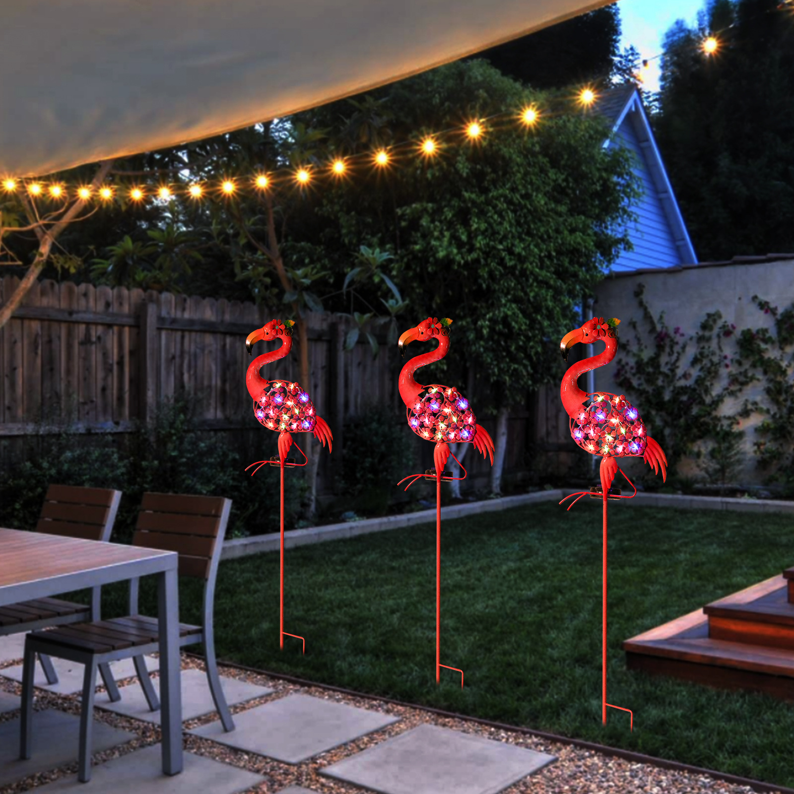 Amazon new outdoor solar Flamingo iron ground lamp garden lawn lamp garden decoration crafts