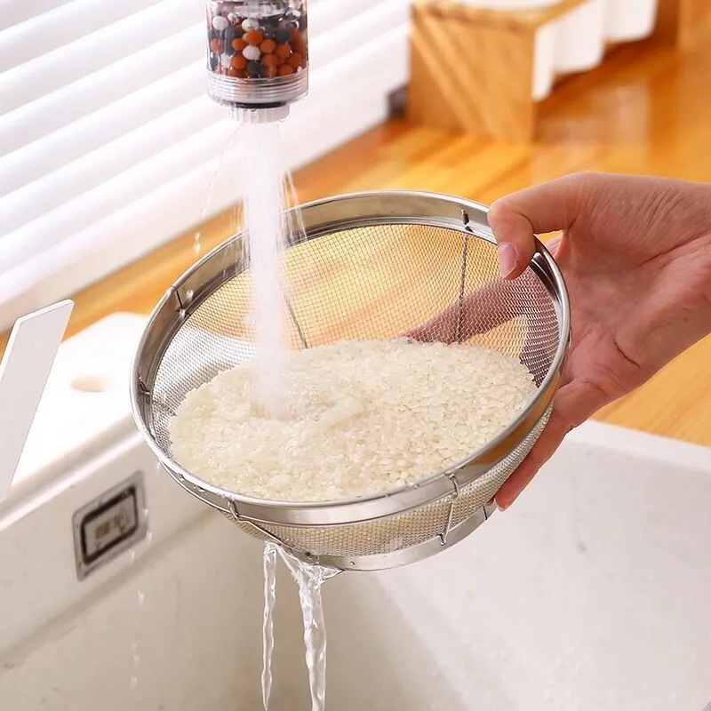 Stainless steel round mesh basket rice washing basket Sesame washing basket household vegetable washing basket water control basket water filter basket rice washing sieve