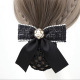 Vertical pearls with small tail-white flower-high black mesh