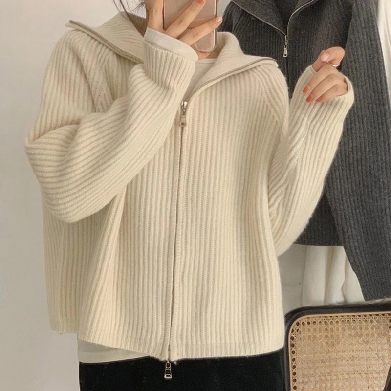 Spring and Autumn Lazy Style 2024 New Knitted Zipper Cardigan Korean-style All-match Jacket Internet Popular Loose Gentle Sweater for Women