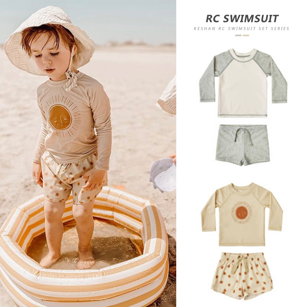 2024 New Children's Holiday Long Sleeve Swimsuit Swimming Trunks Sun Protection Baby Boy Split Swimsuit Beach Swimming Trunks