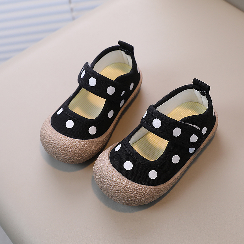 Children's Shoes 2023 Spring and Summer New Children's Canvas Shoes Boys and Girls Wave Dot Baby Soft Bottom Velcro Casual Shoes Trendy