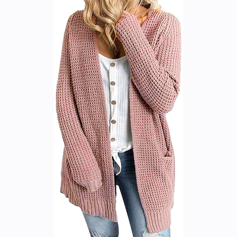 Mao Mao Yu 2023 Autumn and Winter New European and American Cross-border Women's Knitted Sweater Solid Color Pocket Sweater Women's Cardigan Jacket