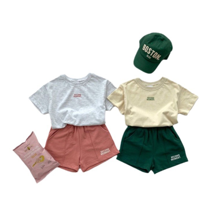 Summer New Korean Style Casual Simple Thin Short-sleeved Shorts for Boys and Girls Children All-match Two-piece Suit