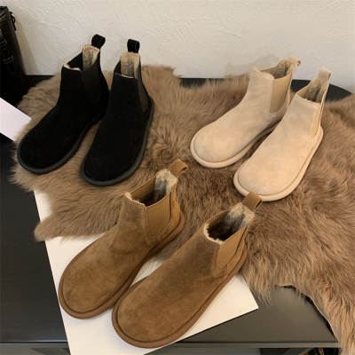 Women's boots 2023 autumn and winter New retro fleece-lined warm short boots women's low heel flat round toe sleeve cotton shoes women's fashion