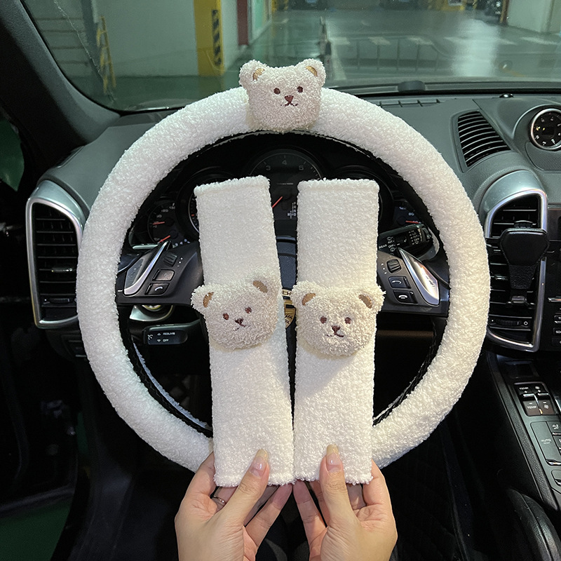 車のシートベルトの保護カバーの羊の小毛の車載の防勒の快適なシートベルトの肩カバーの漫画の熊の肩カバー|undefined