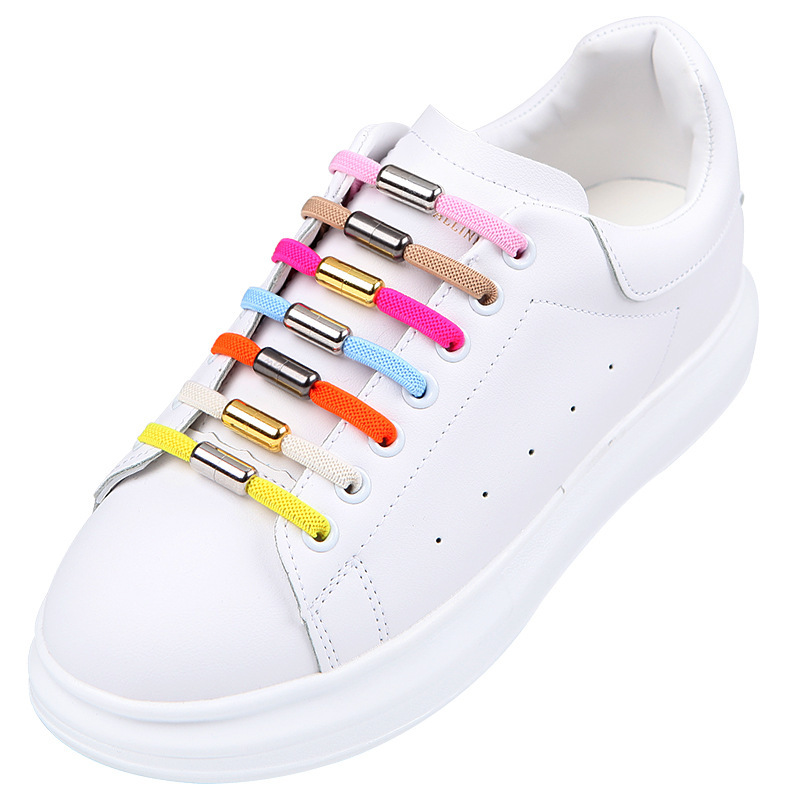[Small wholesale] Lazy shoelace Golden capsule buckle black and white elastic shoelace flat shoelace colorful color