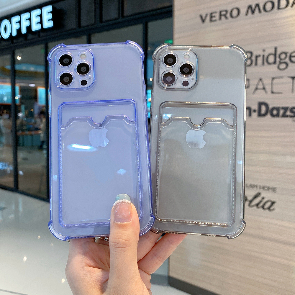Card Case for Apple 14 Phone Case Four Corner Drop-resistant iPhone 13 Transparent 12Pro Protective Cover 11 Soft xsmax