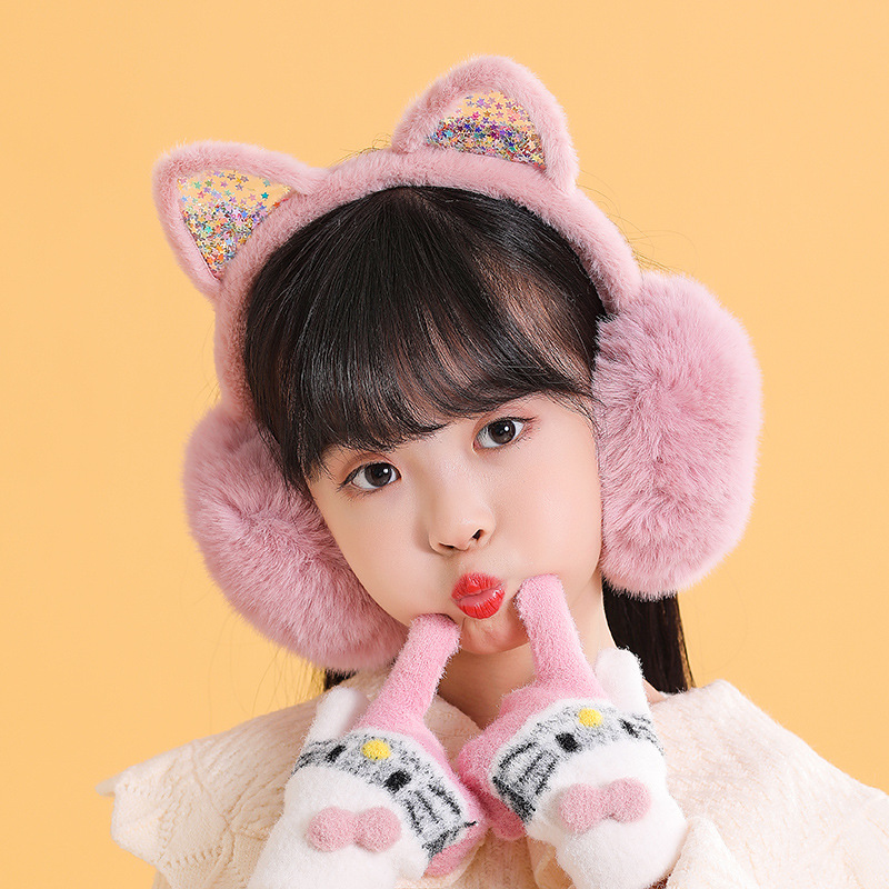 Winter Ear Warmers for Girls - Korean Style Cute Cat Ear Headbands for Children and Kids