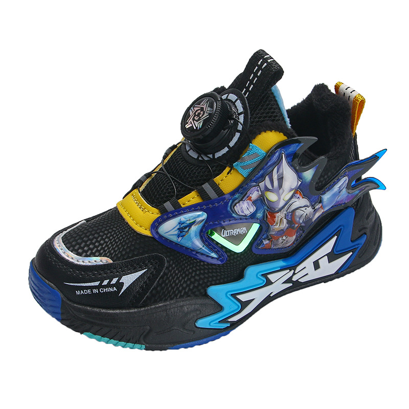 Autumn and winter new children's Ultraman black dirty casual shoes little boy fashion two cotton fleece-lined warm sneaker
