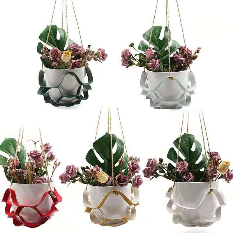 Water ripple hanging pot hanging basket succulent plant flower hanger indoor and outdoor potted plant leather decorative flower pot