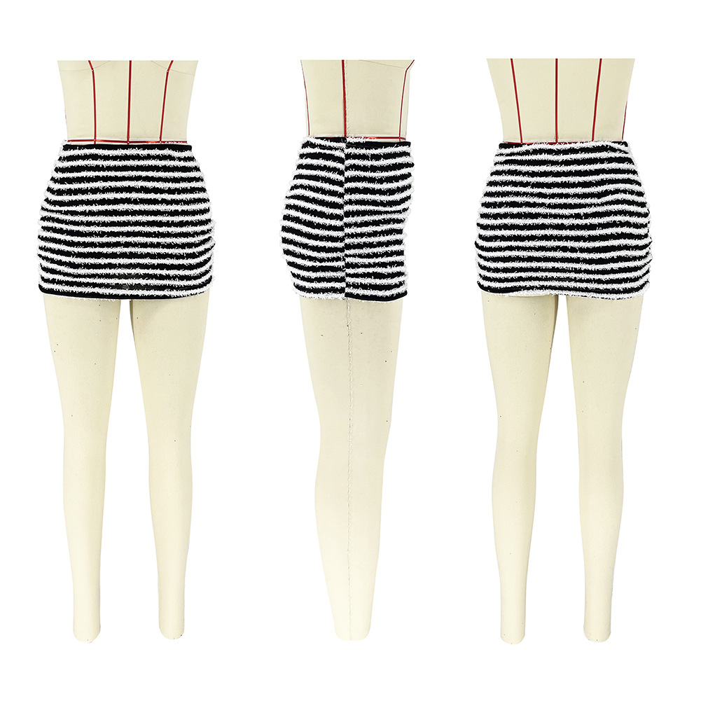 D88216 European and American women's cross-border texture stripes Joker sexy casual fashion miniskirt [price]]