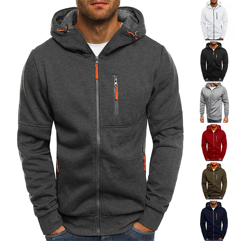 Cross-border foreign trade European and American men's spring and autumn sports leisure fitness loose zipper solid color sweater men