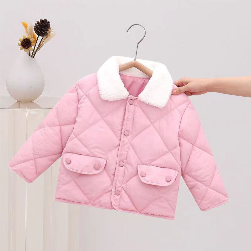 Amazon children's clothing autumn and winter children's Korean down cotton-padded jacket boys and girls baby thick warm fur collar coat winter clothing