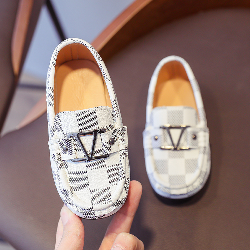 Boys British style Bean shoes 2021 New Korean style Plaid small leather shoes casual shoes children's shoes wholesale