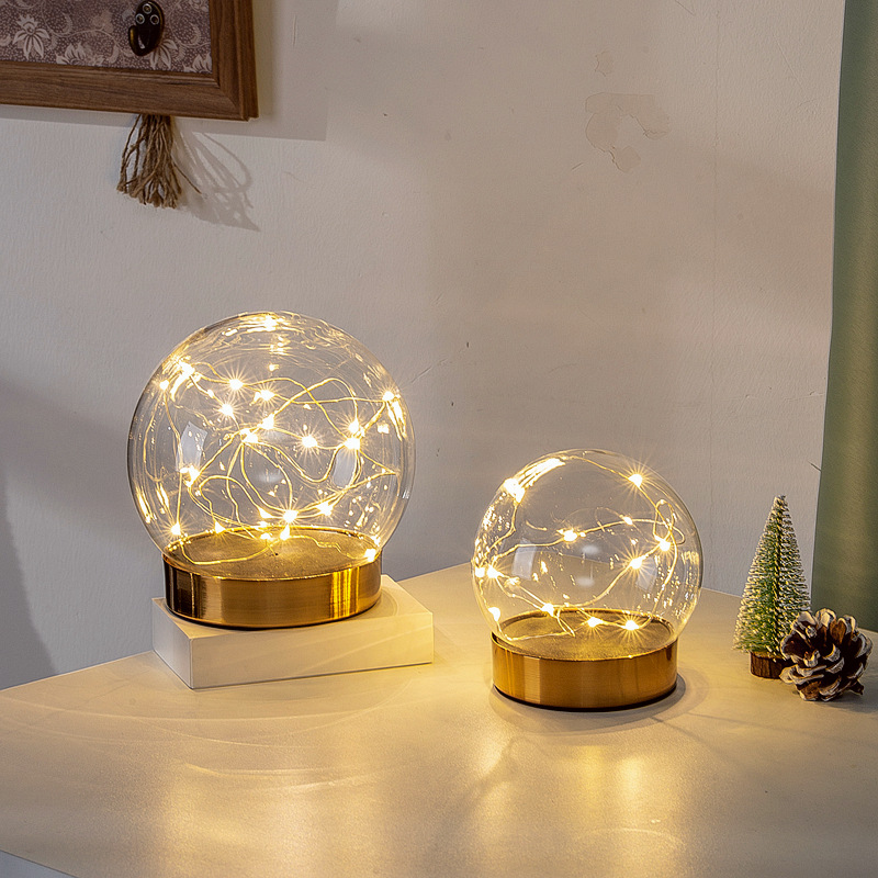 ins metal EVA buckle golden disc stainless steel base eternal flower hand-made building blocks dustproof glass cover with lamp