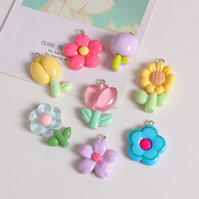Resin Tulip Handmade Material DIY Jewelry Accessories Hanging Ornaments Sunflower Flower Keychain Pendant Small Pendant
