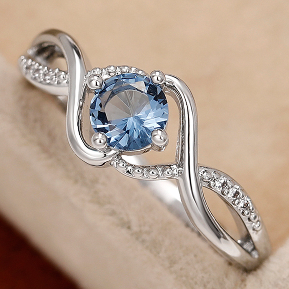 Cao Shi Wave-shaped Blue Diamond Zircon Ring Niche High-end Light Luxury Finger Ring Fashion 