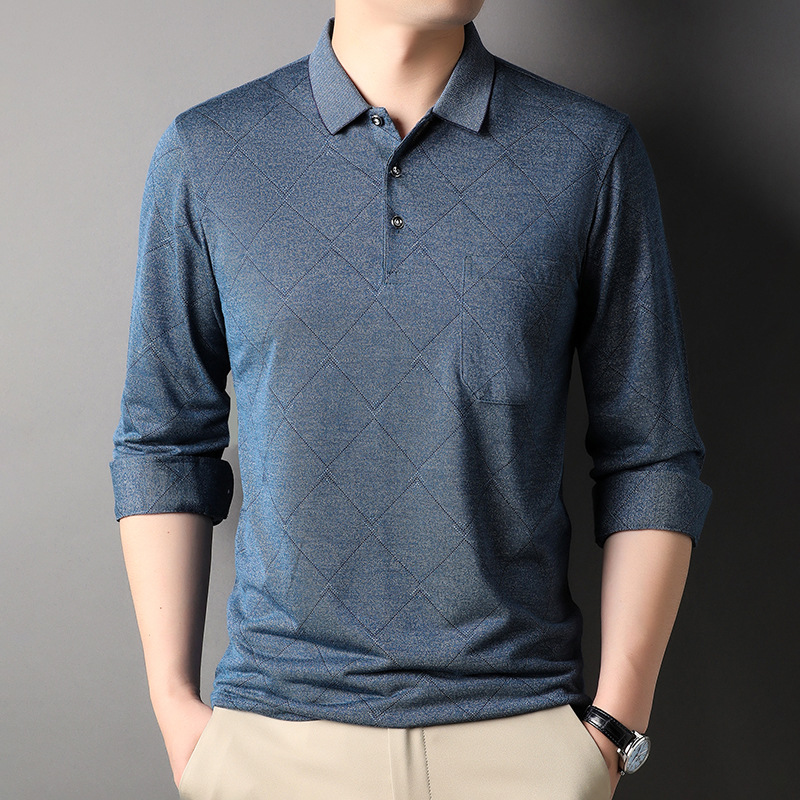 Pay attention to 2023 spring new brand men's autumn all-match trend thin lapel long sleeve real pocket polo shirt