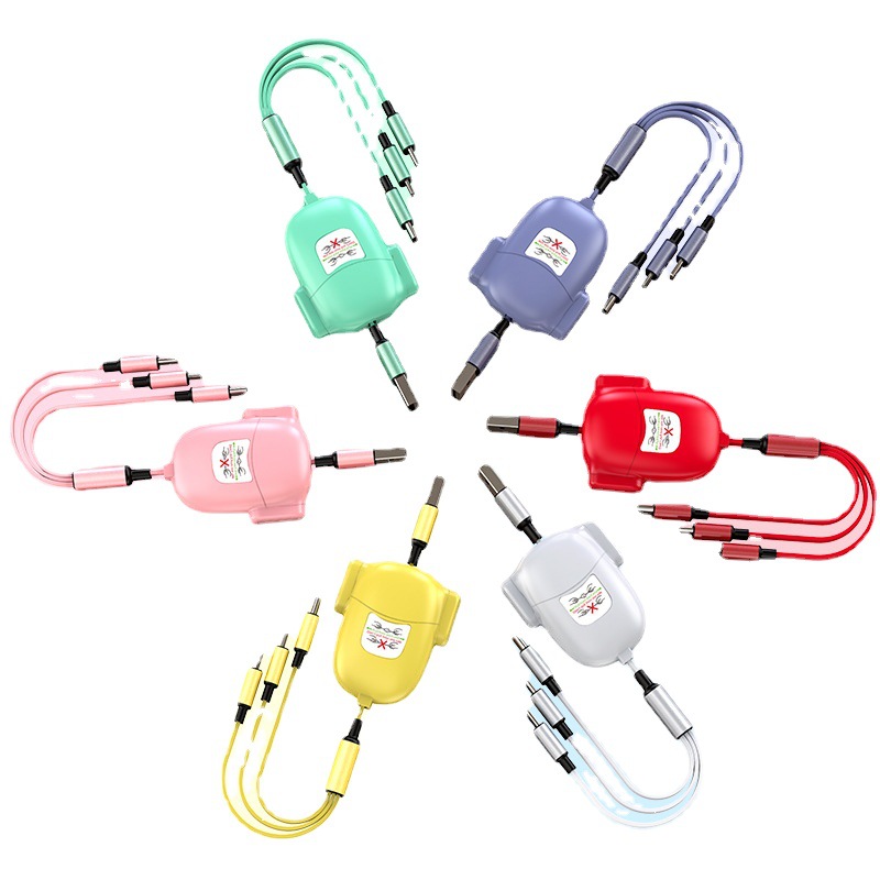The year of the dragon gift data cable retractable one drag three gift custom printed logo three-in-one fast charging cable