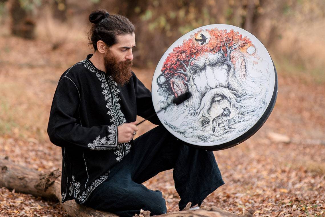 Haube New Cross-border Independent Station Shaman Drum Percussion Instruments Tree of Life for the Elderly Festival Atmosphere Decorations_voghion.com