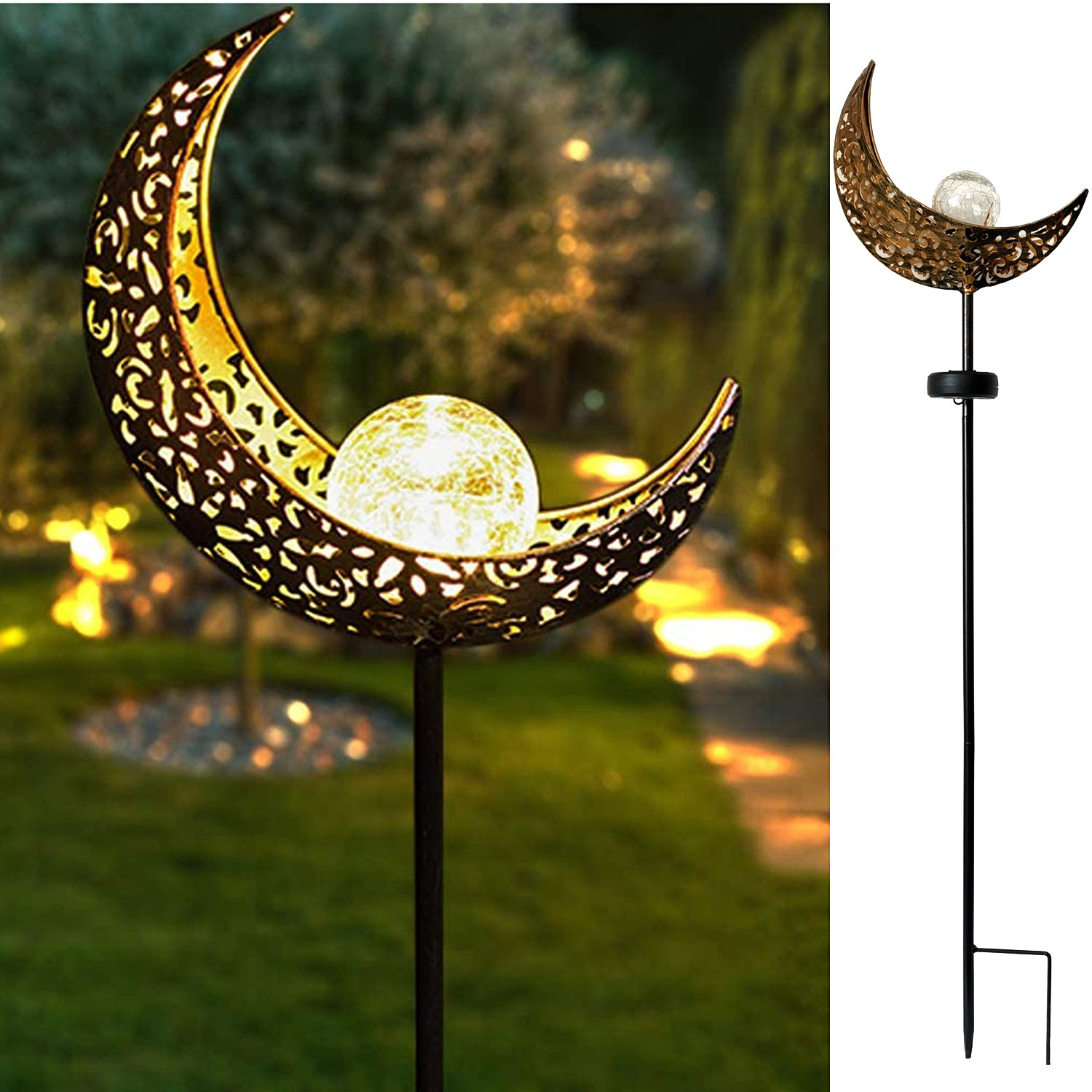Amazon solar lawn lamp outdoor courtyard villa landscape insert lamp LED flame moon iron decoration