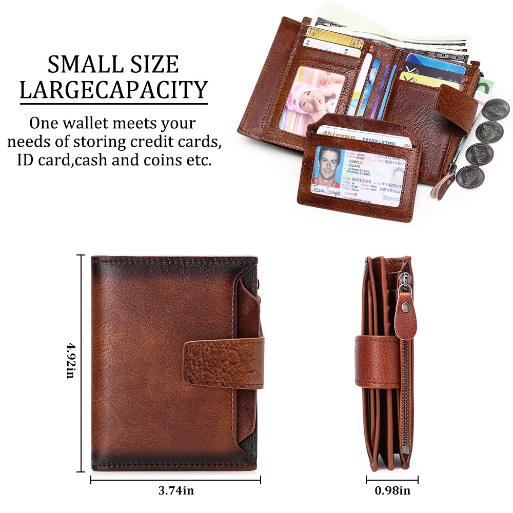 RFID anti-theft brush men's short leather wallet first layer cowhide Korean fashion casual wallet driving license wallet