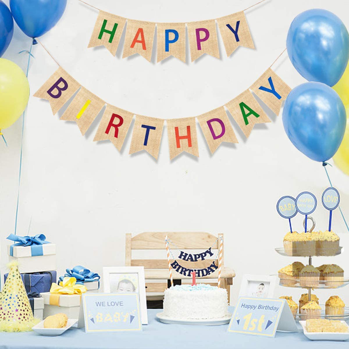 HAPPY BIRTHDAY linen swallow-tail flag HAPPY BIRTHDAY party party flower decorative banner