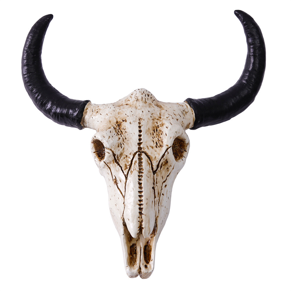 Medium-sized ox horn wall hanging ornament, Nordic Viking culture animal skull wall decoration, resin craftwork