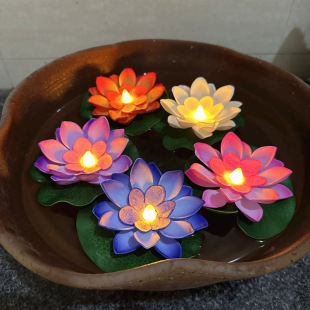 LED floating water induction Lotus lotus lamp colorful waterproof night light swimming pool pool pool decoration cross-border wishing River Lamp