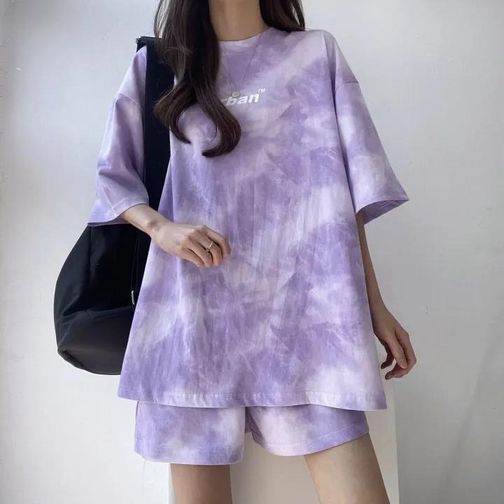 In stock 5 colors sports suit women's summer new thin small top T-shirt short pants casual two-piece suit