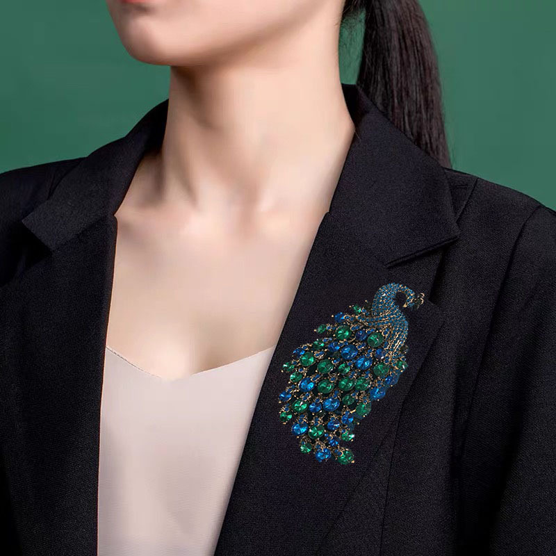 Vintage Crystal Peacock large brooch hundred birds facing Phoenix women's coat accessories coat Phoenix pin animal suit accessories