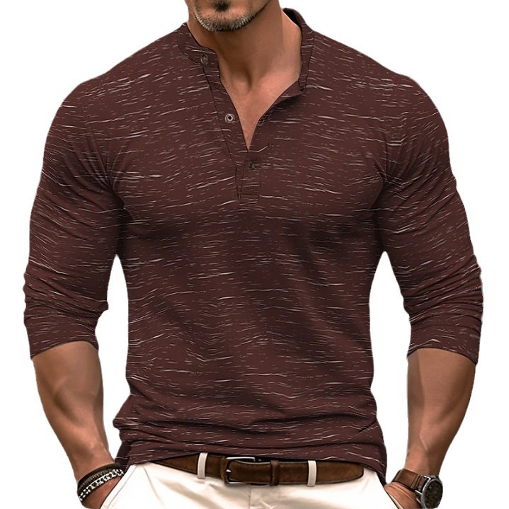 2023 Amazon Cross Border Short Sleeve Men's T-Shirt Henry Shirt Top Long Sleeve Street Holiday Clothing Simple Casual